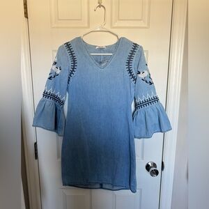 Denim & Co. Embroidered Flutter Sleeve Mini Dress 3/4 Sleeve Size Small